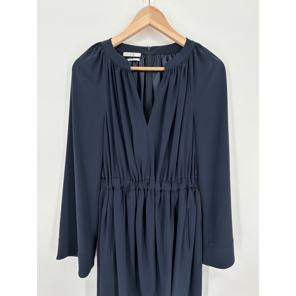 Co Navy Blue Draped Elastic Waist Tulip Midi Dress FW 2019 Japanese Fabric Small - Picture 2 of 9